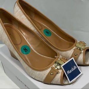 Womens Tommy Hilfiger Wedge Open Toe Peep Toe Size 8 Light Natural Fabric